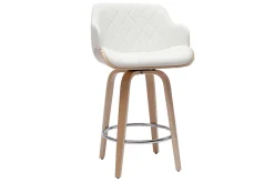 Tabouret de bar design pivotant 360° blanc et bois clair H65 cm LUCIEN