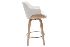 Tabouret de bar design pivotant 360° blanc et bois clair H65 cm LUCIEN