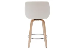 Tabouret de bar design pivotant 360° blanc et bois clair H65 cm LUCIEN