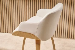 Tabouret de bar design pivotant 360° blanc et bois clair H65 cm LUCIEN