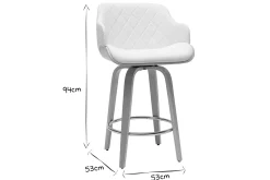 Tabouret de bar design pivotant 360° blanc et bois clair H65 cm LUCIEN