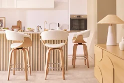Tabouret de bar design pivotant blanc et bois clair H67 cm OKTAV