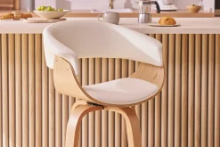 Tabouret de bar design pivotant blanc et bois clair H67 cm OKTAV