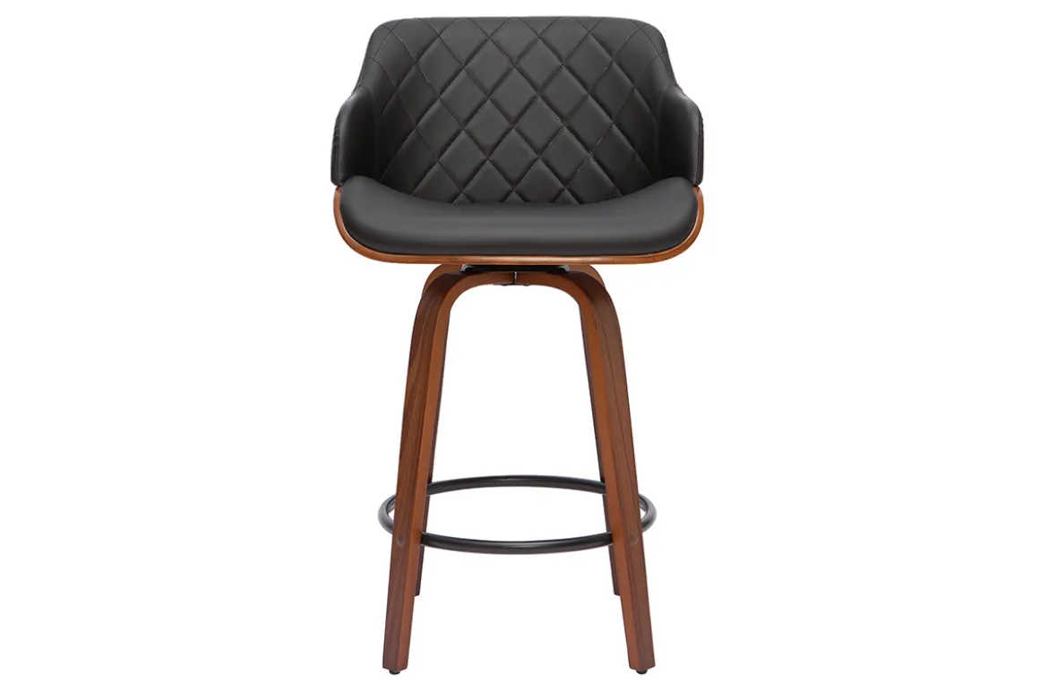 Tabouret de bar design pivotant 360° noir et bois foncé H65 cm LUCIEN