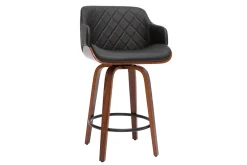 Tabouret de bar design pivotant 360° noir et bois foncé H65 cm LUCIEN