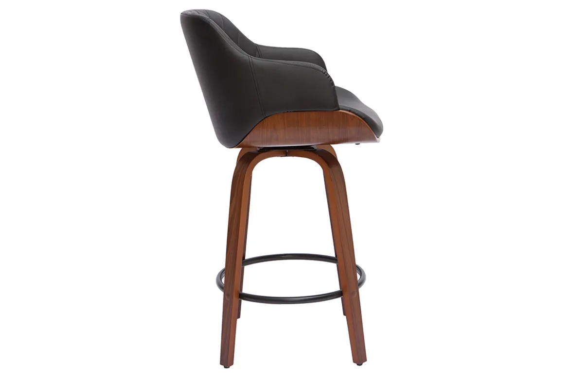 Tabouret de bar design pivotant 360° noir et bois foncé H65 cm LUCIEN