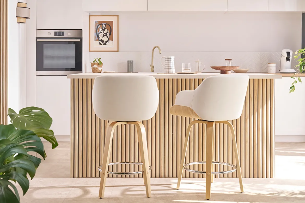 Tabouret de bar design pivotant 360° noir et bois foncé H65 cm LUCIEN