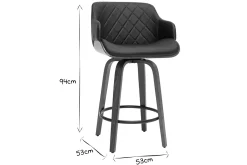 Tabouret de bar design pivotant 360° noir et bois foncé H65 cm LUCIEN
