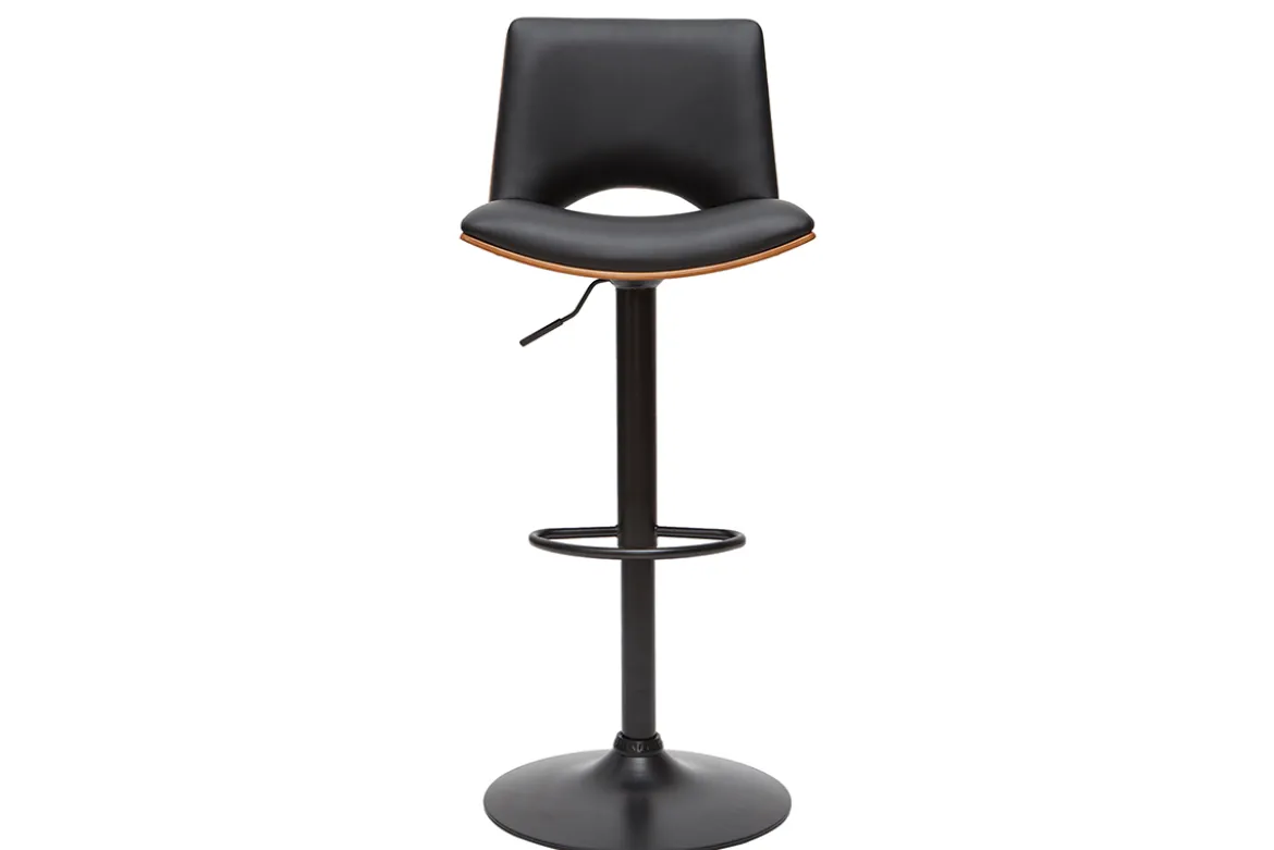 Tabouret de bar design réglable noir et bois foncé PANACH