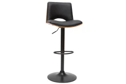 Tabouret de bar design réglable noir et bois foncé PANACH