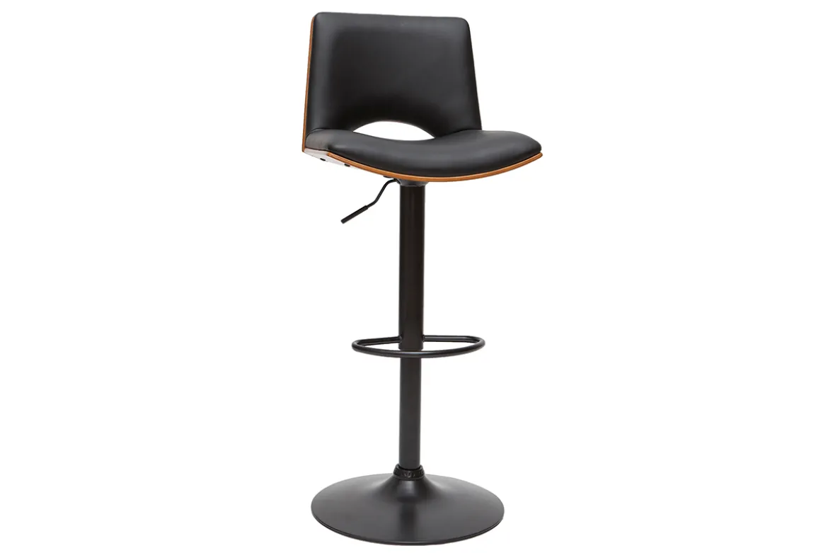 Tabouret de bar design réglable noir et bois foncé PANACH