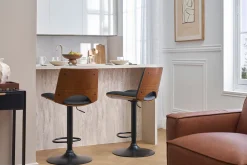 Tabouret de bar design réglable noir et bois foncé PANACH