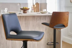 Tabouret de bar design réglable noir et bois foncé PANACH