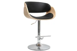 Tabouret de bar design réglable noir et bois clair BENT