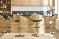 Tabouret de bar design réglable noir et bois clair BENT