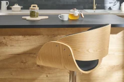 Tabouret de bar design réglable noir et bois clair BENT
