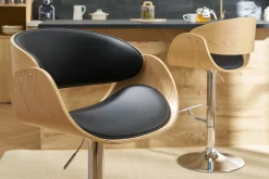 Tabouret de bar design réglable noir et bois clair BENT