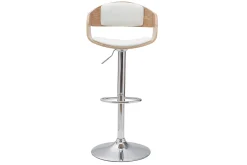 Tabouret de bar design réglable blanc et bois clair EUSTACHE