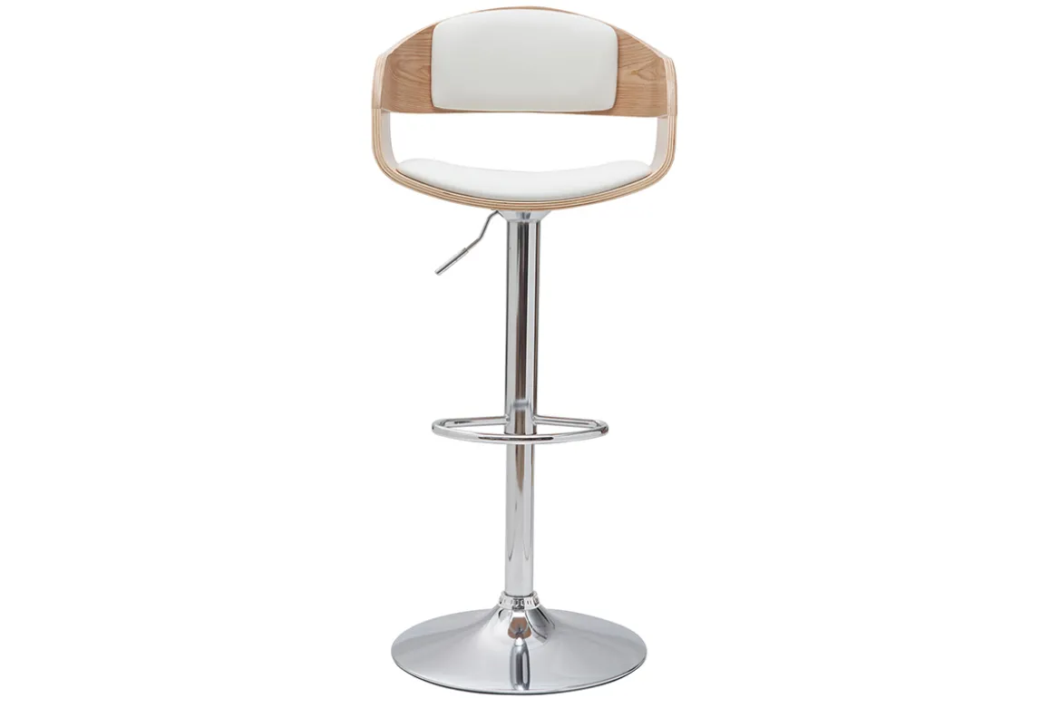Tabouret de bar design réglable blanc et bois clair EUSTACHE