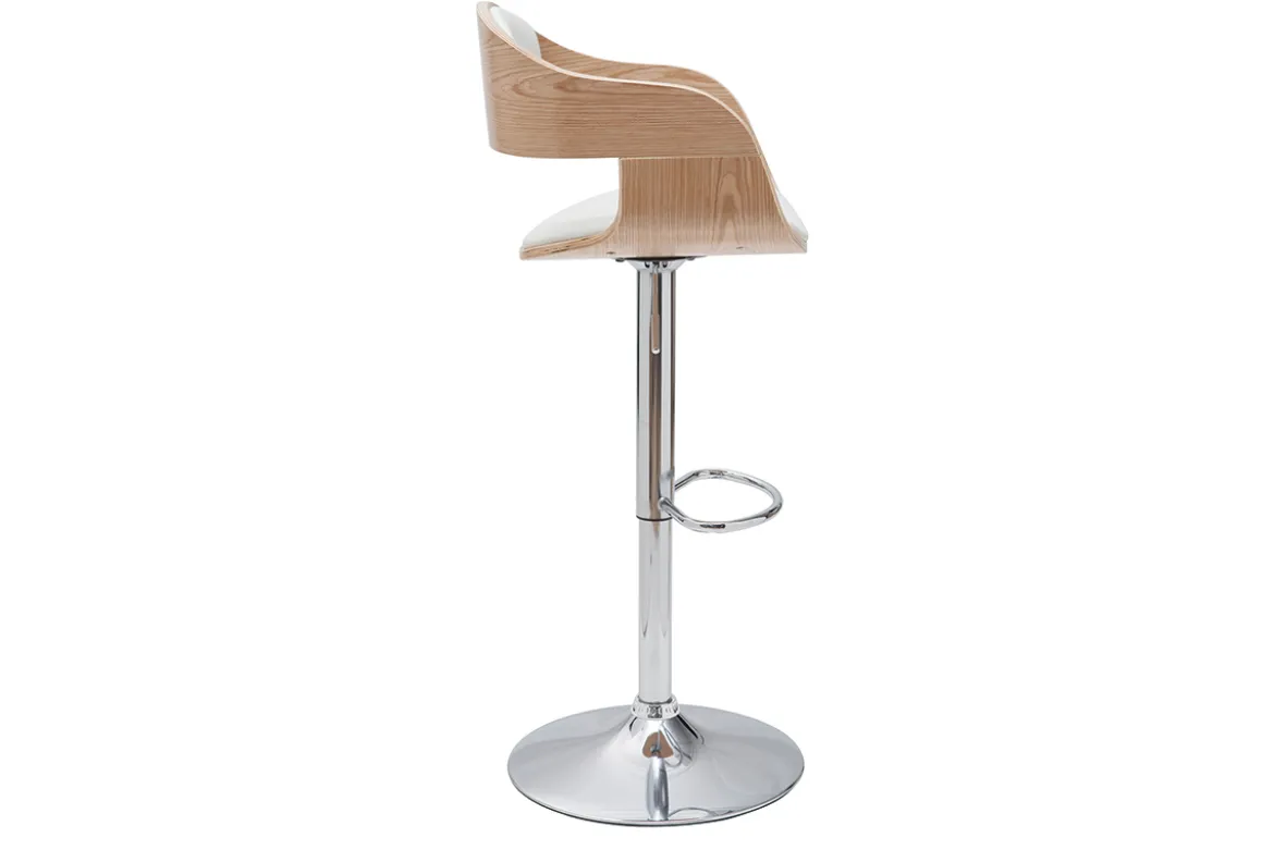 Tabouret de bar design réglable blanc et bois clair EUSTACHE