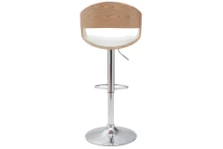 Tabouret de bar design réglable blanc et bois clair EUSTACHE