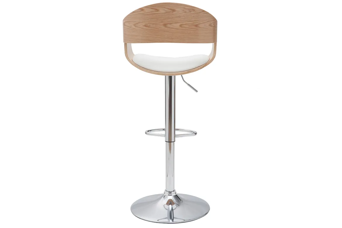 Tabouret de bar design réglable blanc et bois clair EUSTACHE
