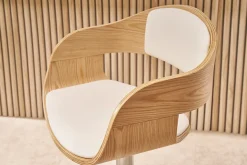 Tabouret de bar design réglable blanc et bois clair EUSTACHE