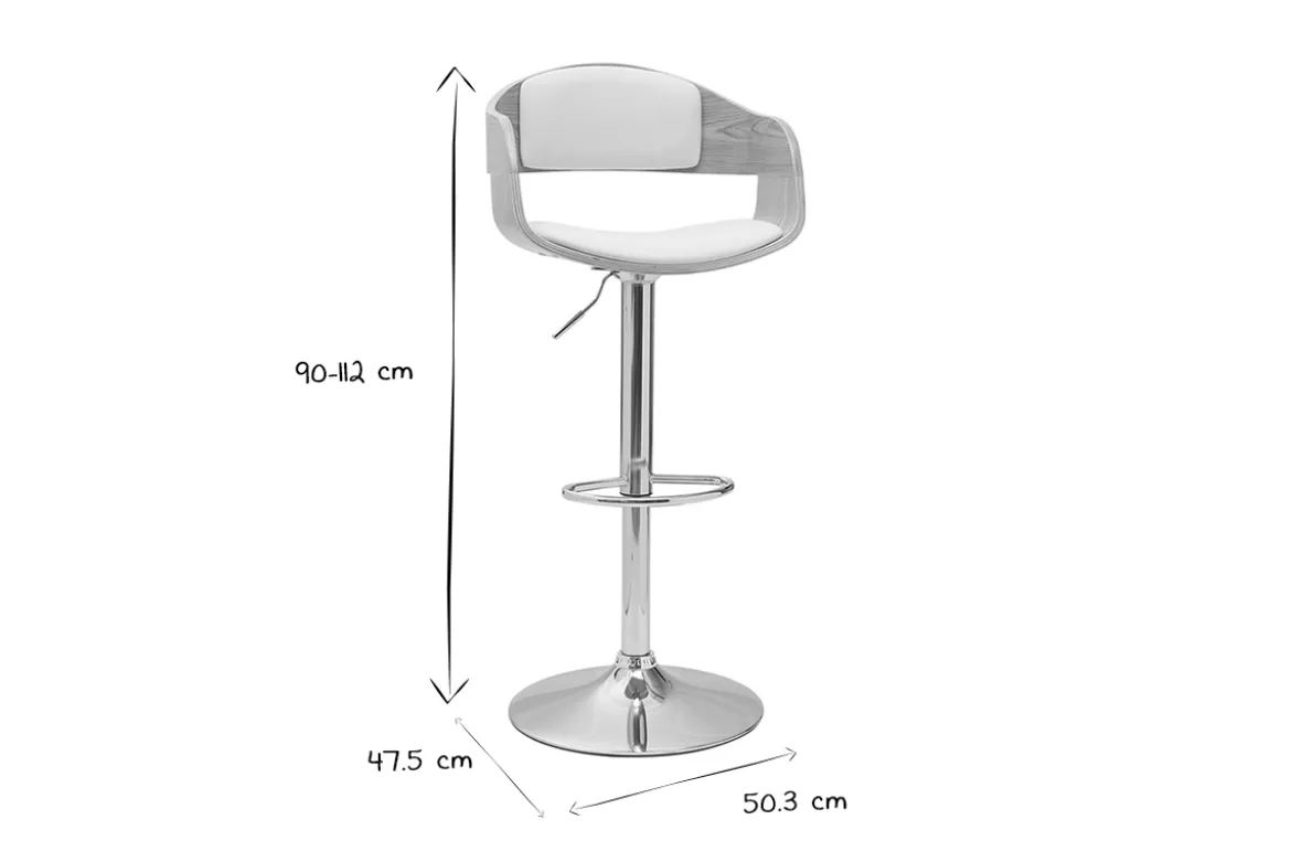Tabouret de bar design réglable blanc et bois clair EUSTACHE