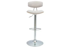 Tabouret de bar design réglable en tissu effet velours texturé beige et métal VASCO