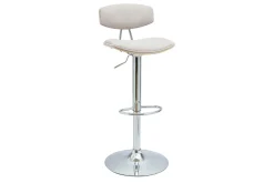 Tabouret de bar design réglable en tissu effet velours texturé beige et métal VASCO