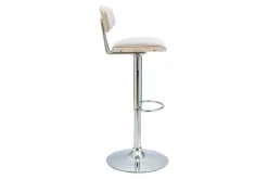Tabouret de bar design réglable en tissu effet velours texturé beige et métal VASCO