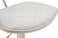 Tabouret de bar design réglable en tissu effet velours texturé beige et métal VASCO