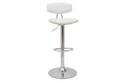 Tabouret de bar design réglable blanc et bois clair VASCO