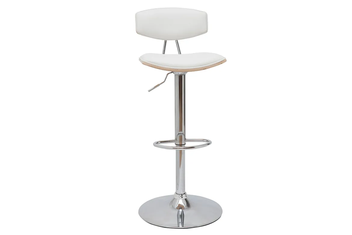 Tabouret de bar design réglable blanc et bois clair VASCO