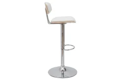 Tabouret de bar design réglable blanc et bois clair VASCO