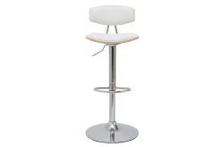 Tabouret de bar design réglable blanc et bois clair VASCO