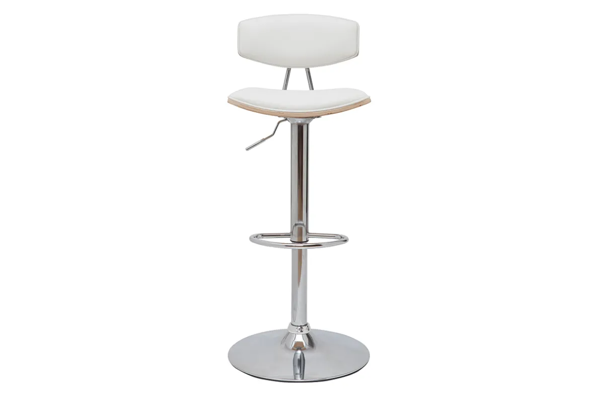 Tabouret de bar design réglable blanc et bois clair VASCO