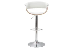 Tabouret de bar design réglable blanc et bois clair OKTAV
