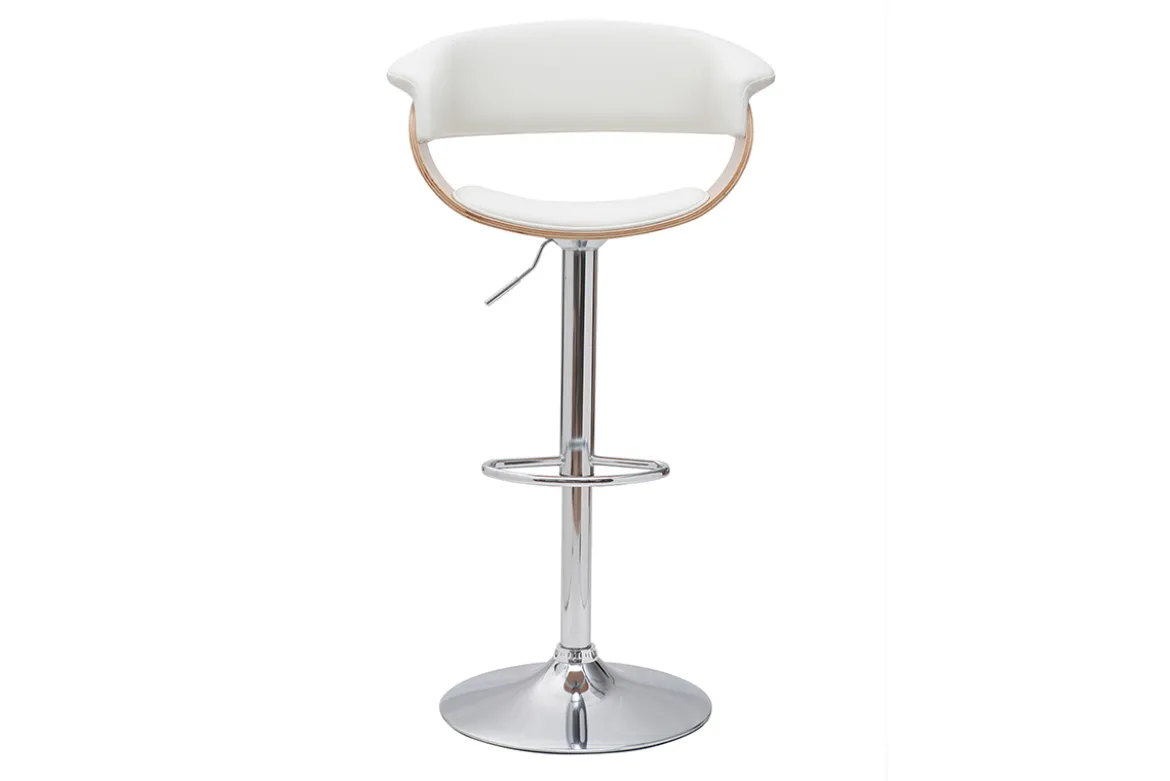 Tabouret de bar design réglable blanc et bois clair OKTAV