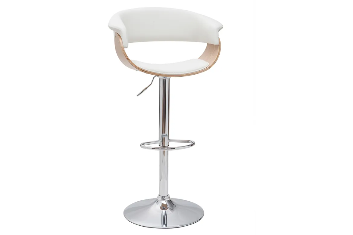 Tabouret de bar design réglable blanc et bois clair OKTAV