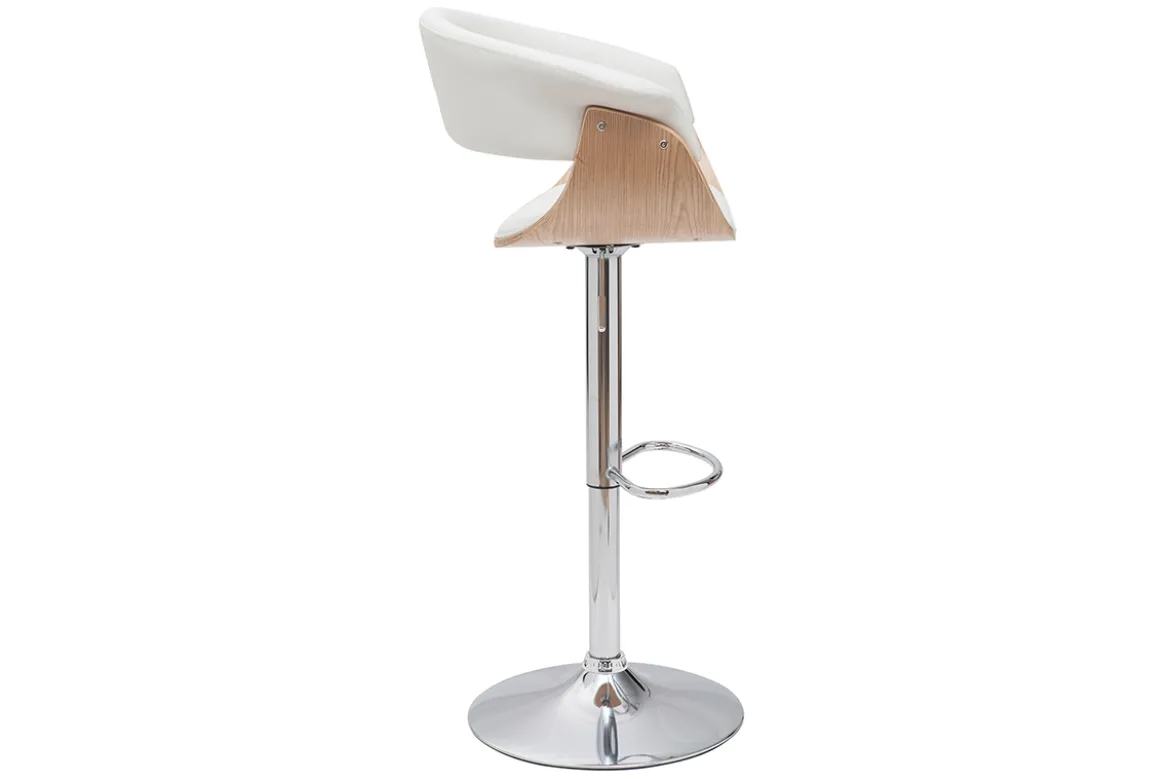 Tabouret de bar design réglable blanc et bois clair OKTAV
