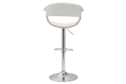 Tabouret de bar design réglable blanc et bois clair OKTAV