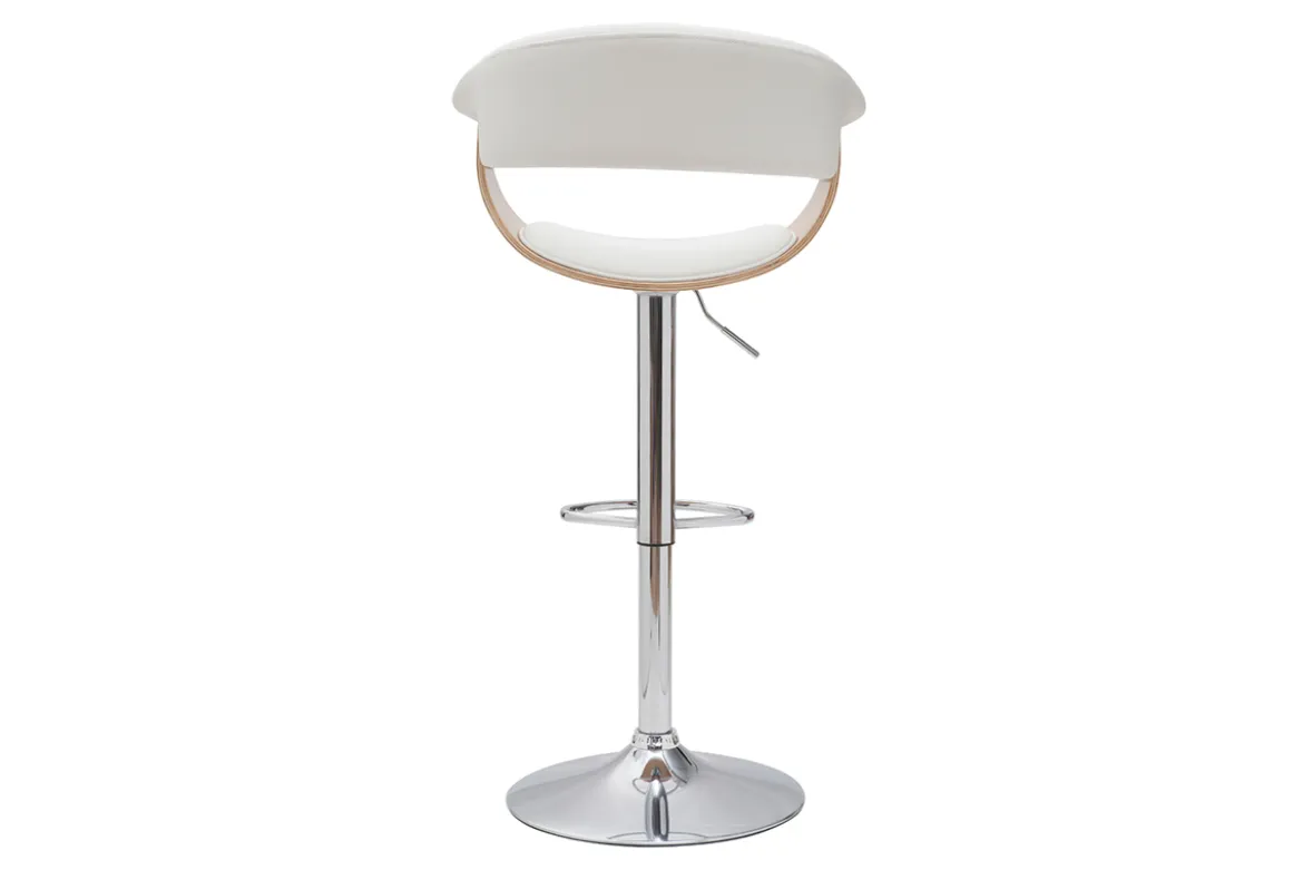 Tabouret de bar design réglable blanc et bois clair OKTAV