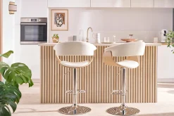 Tabouret de bar design réglable blanc et bois clair OKTAV