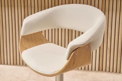 Tabouret de bar design réglable blanc et bois clair OKTAV