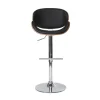 Tabouret de bar design réglable noir, bois foncé et métal chromé WALNUT
