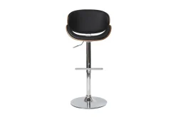 Tabouret de bar design réglable noir, bois foncé et métal chromé WALNUT