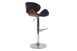 Tabouret de bar design réglable noir, bois foncé et métal chromé WALNUT