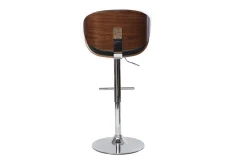 Tabouret de bar design réglable noir, bois foncé et métal chromé WALNUT