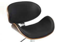 Tabouret de bar design réglable noir, bois foncé et métal chromé WALNUT
